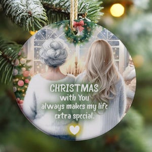 Adorno con cita inspiradora de madre e hija PNG, Adorno de sublimación de abuela e hija PNG, Regalo de abuela para mamá, Adorno navideño para mamá