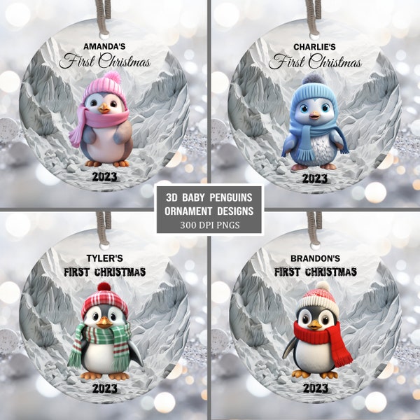 Baby's First Christmas 2023 Ornament Bundle, Ornament Sublimation PNG, Instant Digital Download, Personalized Baby Ornament Designs