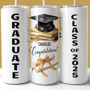Emballage de gobelet pour l'obtention du diplôme 2025, gobelet skinny 20 oz PNG, cadeau de remise des diplômes personnalisé, promotion 2025 gobelet PNG, téléchargement numérique