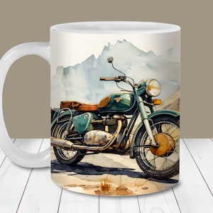 Involucro per tazza da moto d'epoca, modello di involucro per tazza da 11oz e 15oz PNG, download digitale istantaneo, sublimazione della tazza PNG, tazza da caffè da motocicletta PNG