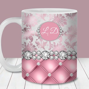Emballage de tasse personnalisé diamant rose glam, modèle de tasse 11 oz et 15 oz, téléchargement immédiat, sublimation de tasse PNG, cadeau de fête des mères, cadeau de mariée