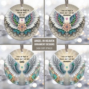 J'ai un ange dans le ciel ornement PNG Bundle, sublimation d'ornement du souvenir PNG, conception d'ornement commémoratif d'ange, téléchargement immédiat