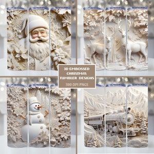 Pacote de embrulho de copo de Natal em relevo 3D, sublimação de copo magro de 20 onças PNG, envoltórios de copo retos e cônicos, download digital instantâneo