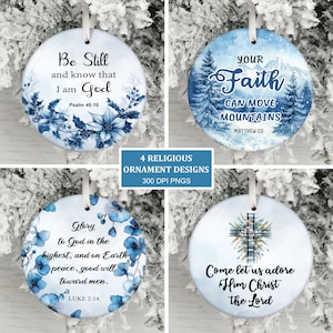 Christliches Ornament Bundle PNG, Religiöse Weihnachtsverzierung Sublimation PNG, Inspirierende Bibel Zitate Schrift Ornament