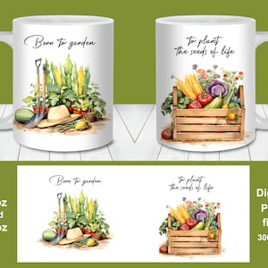 Born to Garden Mug Wrap, modelo de caneca de 11 onças e 15 onças, download instantâneo, sublimação de caneca PNG, designs de canecas de jardinagem, caneca do dia das mães