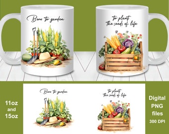 Born to Garden Mug Wrap, 11oz and 15oz Mug Template, Instant Download, Mug Sublimation PNG, Gardening Mug Designs, Mother's Day Mug