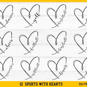 Sport Herz SVG Bundle, Sportnamen SVG, Sport SVG, Sport Mom SVG, Jubeln Herz svg, Fußballherz svg, Tanzherz svg