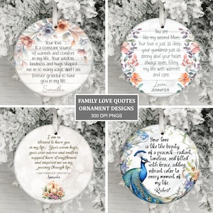 Paquete de adornos con citas inspiradoras familiares PNG, adornos personalizados por sublimación PNG, regalo para tía, abuela, suegra y mamá