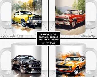 Aquarell Classic Muskel Car Becher Wrap Bundle (Digitaler Download)