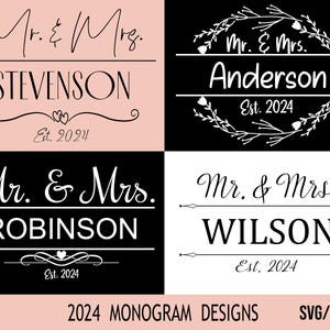 Sr. y Sra. 2024 SVG, Monograma de apellido SVG, Signo de boda personalizado svg png