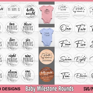 Rondas de hitos del bebé SVG, Estadísticas de nacimiento SVG, Anuncio de bebé SVG, Letrero de recién nacido SVG, Bebé SVG, Hola mundo SVG