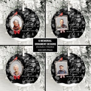 Bundle d'ornement photo commémoratif PNG, ornement personnalisé de sublimation de deuil souvenir PNG, ornement de Noël commémoratif