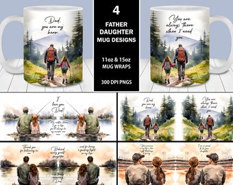 Father Daughter Quotes Mug Wrap Bundle, 11oz and 15oz Mug Template, Instant Digital Download, Mug Sublimation PNG, Father's Day mug