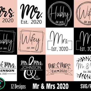 Mr and Mrs 2020 SVG, Mr and Mrs Monogram SVG, Couples Shirt svg, Hubby and Wifey Est 2020 svg, Marriage svg, Wedding svg