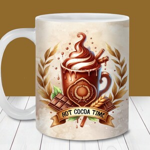 Emballage de tasse de cacao chaud, modèles de tasse de 11 oz et 15 oz, sublimation de tasse de chocolat chaud personnalisée PNG, conception de tasse de Noël