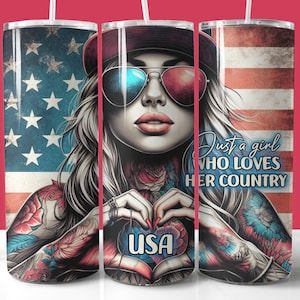 4th of July Tumbler Wrap, 20oz Skinny Tumbler Sublimation PNG, Straight and Tapered Wrap, Patriotic Girl Quote Tumbler, Independence Day