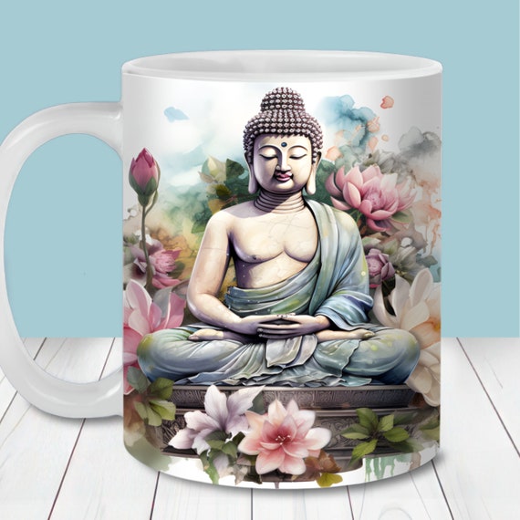 Watercolor Buddha Mug Wrap PNG, Sublimation Design (Digital Download)