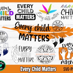 Pakiet Every Child Matters SVG, Orange Shirt Day SVG, Children svg, School svg, png, Feathers svg