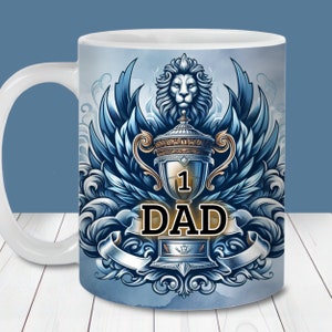 Número 1 Dad Trophy Mug Wrap PNG, modelo de embrulho de caneca de 11 onças e 15 onças, download instantâneo, sublimação de caneca PNG, design de caneca de café do pai