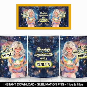 In my Manifesting Phase Mug Wrap, 11oz and 15oz Mug Wrap Template, Instant Digital Download, Mug Sublimation PNG, Affirmation Coffee Mug