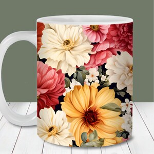 Colorful Blooms Mug Wrap, 11oz and 15oz Mug Template, Instant Digital Download, Mug Sublimation PNG, Mother&#39;s day Mug, Floral Mug Design