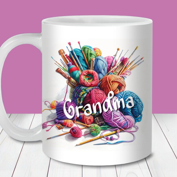 Grandma Love You Mug Wrap, 11oz and 15oz Mug Template, Instant Digital Download, Mug Sublimation PNG, Knitting Grandma Mug