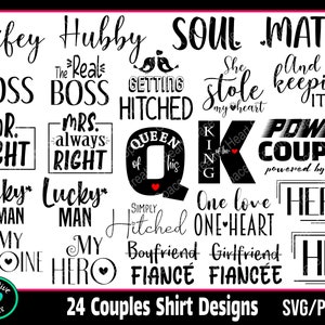 Koppels shirts SVG-bundel, bijpassende shirt SVG, getrouwd stel svg, grappig stel svg, koning en koningin svg