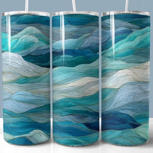 Abstract Blue Ocean Waves Tumbler Wrap, 20oz Skinny Tumbler Sublimation PNG, Summer Tumbler Wrap, Instant Digital Download
