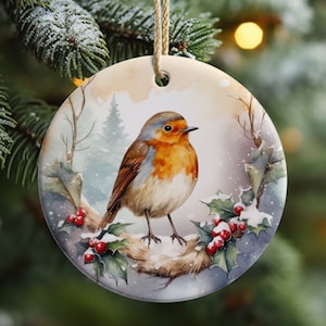 Vintage Robin Ornament Sublimation PNG | Round Christmas Ornament PNG | Instant Download | Watercolor Ornament png | Sticker png