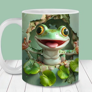 Trou de grenouille mignon dans un emballage mural pour tasse, modèle de wrap pour tasse 11 oz et 15 oz, téléchargement numérique instantané, sublimation de tasse PNG, conception de tasse à café grenouille