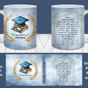 Papier d'emballage pour l'obtention du diplôme 2025, modèle d'emballage de 11 oz et 15 oz, cadeau de remise des diplômes personnalisé, mug promotion 2025 png thumbnail