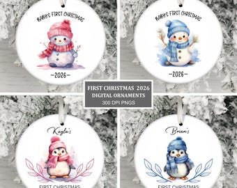 Baby's First Christmas 2026 Ornament PNG Bundle, Ornament Sublimation PNG, Digital Instant Download, Personalized Baby Name Ornament Designs