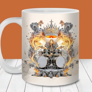 Drum set Mug Wrap, 11oz & 15oz Mug Wrap Template PNG, Instant Digital Download, Mug Sublimation PNG, Drums Coffee Mug PNG