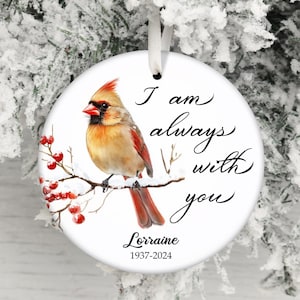 Cardinal féminin citation commémorative ornement PNG, ornement personnalisé souvenir deuil PNG, ornement de Noël commémoratif PNG