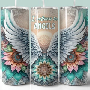 Ich glaube an Engel Tumbler Wrap, 20 Unzen Skinny Tumbler Sublimation PNG, Instant Download, Oma Mama Schwester Tante Geschenk, Pflegekraft Krankenschwester Geschenk