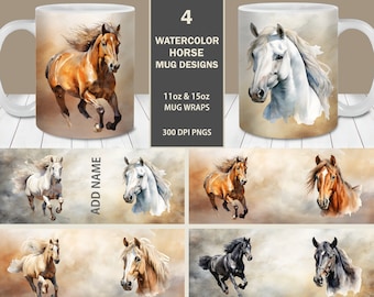 Watercolor Horse Mug Wrap Bundle, 11oz 15oz Mug Template (Digital Download)