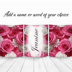 Rosas rosadas agregan una envoltura de taza con nombre, plantilla de taza de 11 oz y 15 oz, descarga digital instantánea, sublimación de taza PNG, envoltura de taza de San Valentín