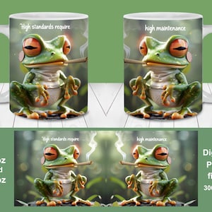 3D-Frosch rauchendes Weed Mug Wrap, 11 Unze und 15 Unze Mug Wrap-Vorlage, sofortiger digitaler Download, Mug Sublimation PNG, Frosch Kaffeetasse Design