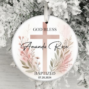 Taufe Name Datum Benutzerdefinierte Ornament PNG, Baby Neugeborene Patenkind Ornament Sublimation PNG, Neue Mutter Geschenk, Baby Mädchen Taufe Ornament
