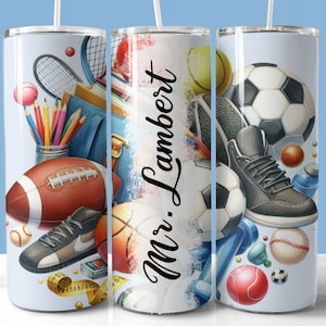 Gym leraar naam Tumbler Wrap, 20 oz Skinny Tumbler sublimatie PNG, Gym sportleraar Student gepersonaliseerde Tumbler, Instant Download