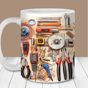 Outils d'électricien pour emballage de tasse PNG, modèle d'emballage de tasse 11 oz et 15 oz, téléchargement numérique instantané, sublimation de tasse PNG, conception de tasse à café outil,