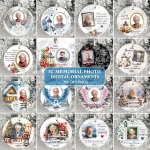 Ornement photo commémoratif Bundle PNG, sublimation d'ornement de Noël souvenir souvenir de deuil PNG, téléchargement immédiat