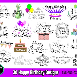Gelukkige verjaardag SVG-bundel, verjaardag SVG, verjaardagsfeestje svg, verjaardagstaart svg, verjaardag clipart