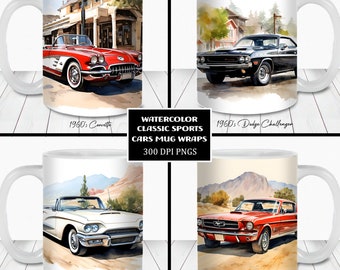 Aquarell Klassische Sportwagen Becher Wrap Bundle (Digitaler Download)