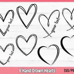 Pakiet Heart SVG, Doodle Heart SVG/PNG, Rysowane ręcznie, Szkic, Valentine Heart SVG, Monogram Heart SVG, Wykorzystanie komercyjne