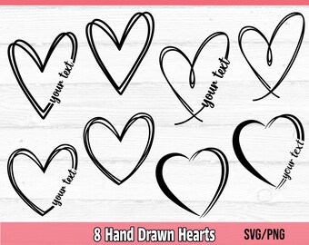Heart SVG Bundle, Doodle Heart SVG/PNG, Hand Drawn, Sketch, Valentine Heart svg, Heart Monogram svg, Commercial Use