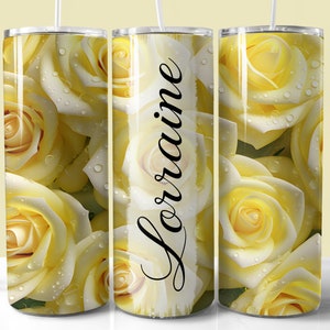 Gelbe Rosen hinzufügen Name Tumbler Wrap, 20 Unzen Skinny Tumbler PNG, gerade und konisch Tumbler Wrap, Instant Download, Valentine Tumbler Wrap