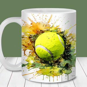 Tenis Dodaj imię Kubek Wrap, 11 oz i 15 oz Szablon kubka, Natychmiastowe pobieranie cyfrowe, Sublimacja kubka PNG, Tenisowy kubek do kawy