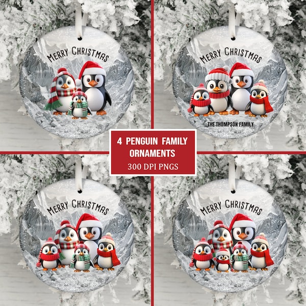 3D Christmas Penguin Family Ornament Bundle PNG, Christmas Family Name Ornament Sublimation PNG, Instant Download, Personalized Ornament