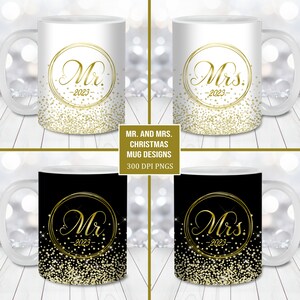 Mr e Mrs 2023 Pacchetto involucro tazza glitter oro, modello tazza da 11 once e 15 once, download istantaneo, tazze abbinate Mr e Mrs sposi, regalo di nozze